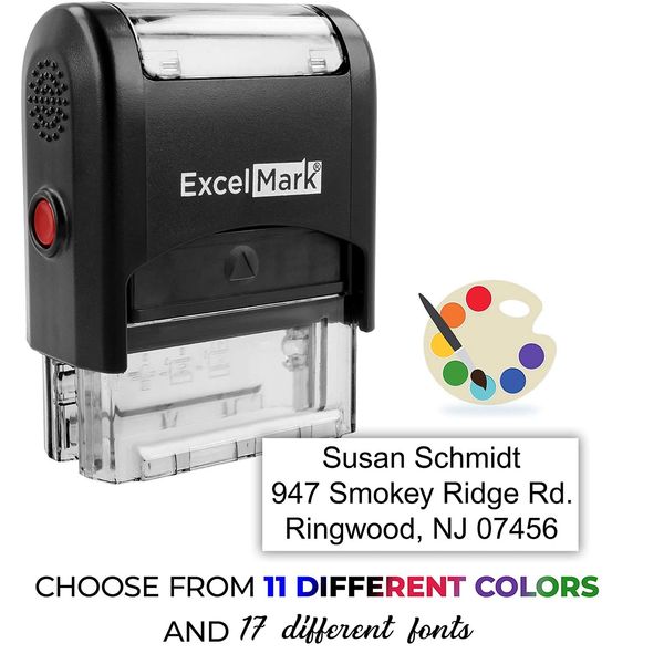 Custom Self-Inking Stamp - Up to 3 Lines - 11 Color Choices and 17 Font Choices