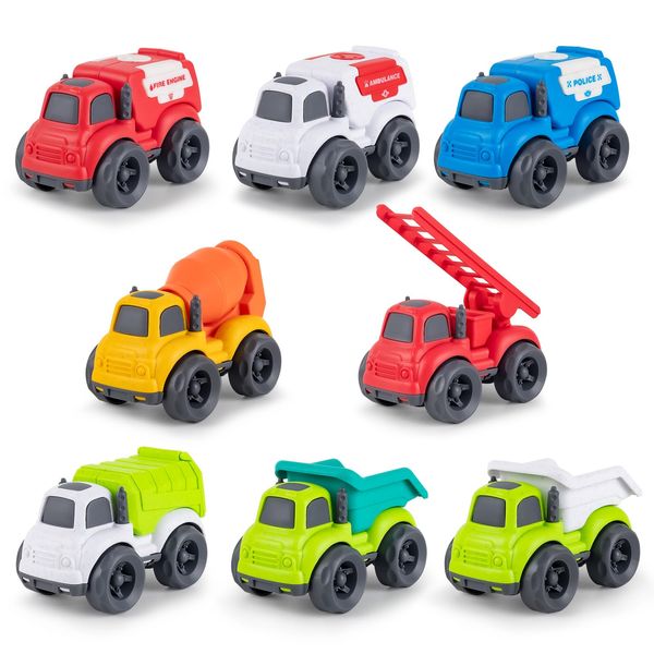 ROZEUS 8 Pcs Toddler Toy Cars for 1-3 Year, 8 in 1 Trucks Toy Vehicles Set for Toddlers, BPA Free, Phthalates Free, PVC, Dishwasher Safe, Recycled Plastic, Birthday Gifts for Boys Girls