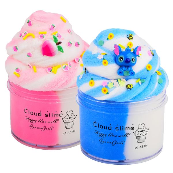 DAHIOQHAJ 2 Pack Cloud Slime Kit, DIY Stress Relief Toy Scented Slime, for Kid Play Education,Party Favor, Birthday and Gift, Girls and Boys Soft Sludge DIY Toy