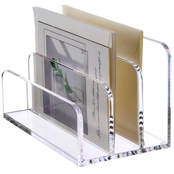 SANRUI 3 Compartments Mail Organizer Letter Holder for Desk ,Vertical Letter Holder,File Sorter Acrylic Desk Organizer Office Supplies,Clear