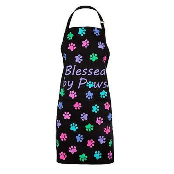 Colorful Paw Print Pet Lovers Kitchen Apron 'Blessed By Paws'