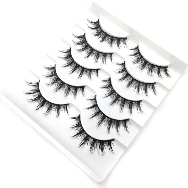 Lwenjing 5 Pairs False Eyelashes Natural 3D Handmade Reusable Eyelash Value Pack Beauty Nailer Eyelash For Upper Lashes Soft Volume Point Extension Long White-B19