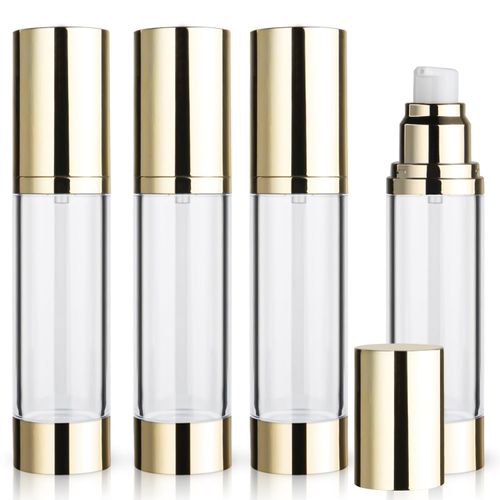 4 Pack 50ml/1.7oz Clear Airless Pump Bottle Plastic Vacuum Pump Press Container Empty Lotion Dispenser for Cream Toiletries Liquid Foundation Cosmetic Sample Travel - Gold