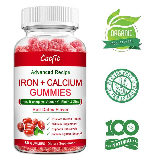 Iron Calcium Gummies with VitaminC D3,VitaminB12,Zinc for Kids & Adult Bones