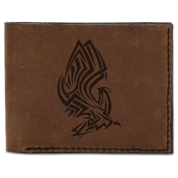 Men's Tribal Eagle -1 Handmade Natural Genuine Pull-up Leather Wallet MHLT_03