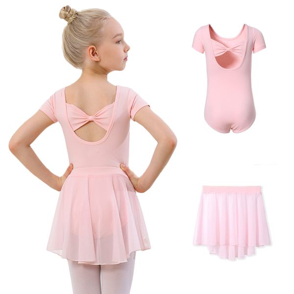 DIPUG Pink Girls Ballet Leotards with Removable Skirt Toddler Hollow Back Dance Dress Combo Size 4t 5t 6 S