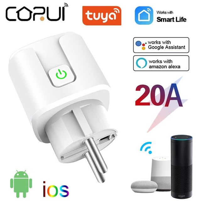 CORUI Tuya Smart Plug 20A EUWifi Bluetooth Smart Socket Power Monitor Smart Life APP Control Timing Function Smart Home Socket
