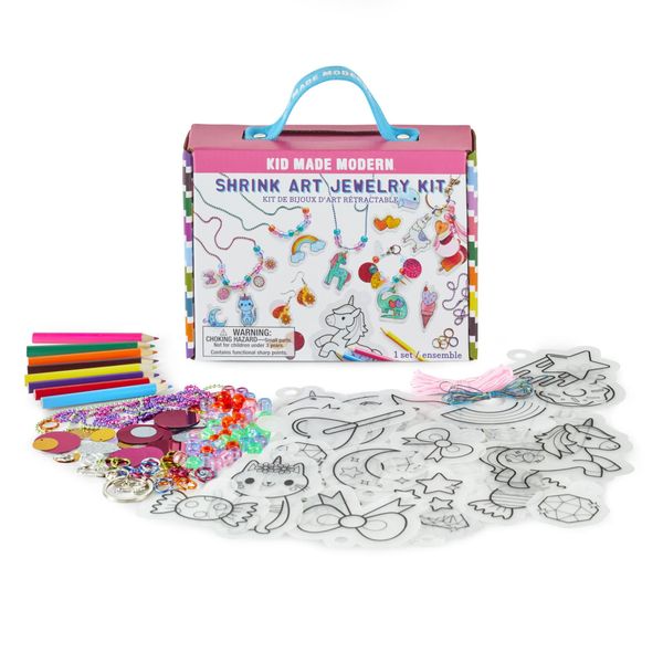 Kid Made Modern - Jewelry Making Kit - Shrink Art Charms - 180 Pieces Set - DIY Kids Crafts - Bulk Craft Set - Create Your Own Art - Includes Art & Jewelry Charm Supplies - Ages 6+