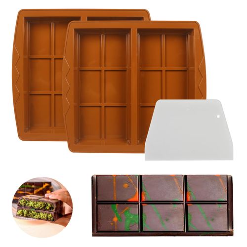 Muswelf 1 Inch Deep Dubai Chocolate Bar Mold, 2PCS Silicone Chocolate Bar Molds with Scraper, Thick Candy Bar Mold for Baking Homemade Snacks, BPA Free