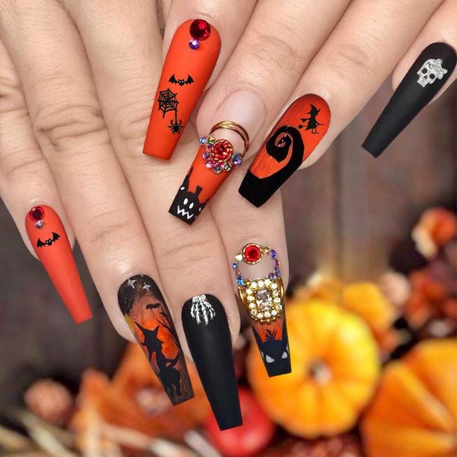 Nail Stickers Halloween Cross Bat Witch Pumpkin Skull Spider Decal