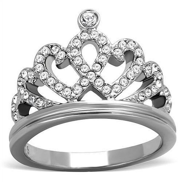 Nationalonlinediscounts Queen Royalty Princess Crown Silver Stainless Steel Women's Fashion Ring (10)