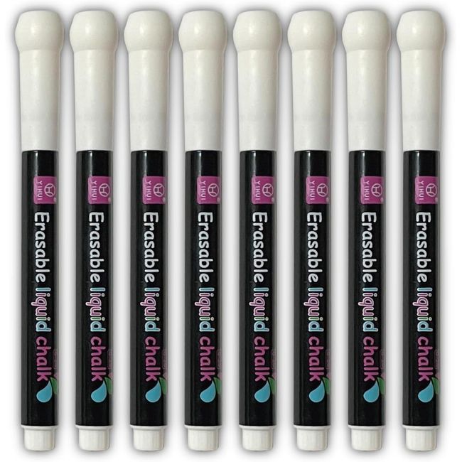 WBway White Board Markers for Chalkboard [Set of 8] Fine Point Erasable Blackboard Markers Water Based White Chalk Pen Paint Markers (White 8 Pack)