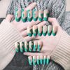 Bufenia Almond False Nails 24Pcs Glossy Fake Nails Oval Press on Nails with Design Acrylic Nails Stick on Nails for Women and Girls (Green Wave)