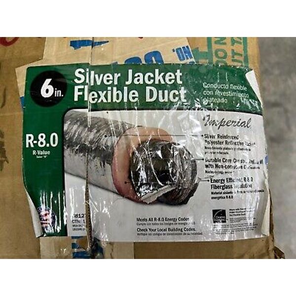 HVAC Duct Imperial 6" Silver Jacket Flexible Air Duct Pipe R-8.0 20 feet