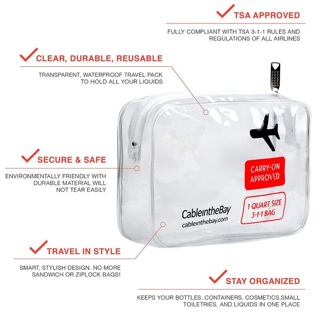 TSA Approved Clear Travel Toiletry Bag-Quart Sized with Zipper