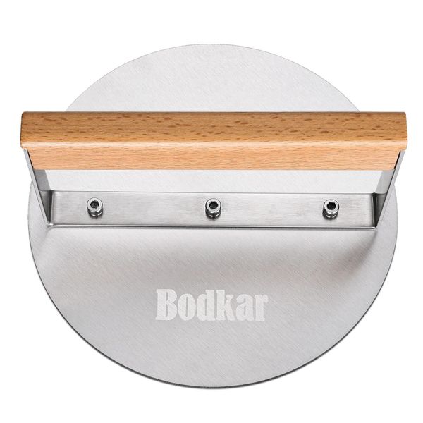 Smash Burger Press Stainless Steel 6 Inch Round Burger Smasher with Wood Hand...