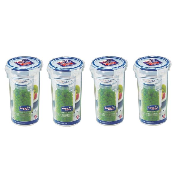 LOCK & LOCK 430 ml Round Storage Container - Clear/Blue, Clear, Pack of 4
