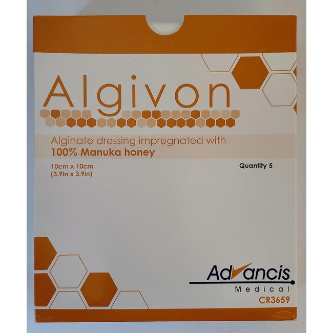 ALGIVON - 10CMX 10CM ALGINATE DRESSING IMPREGNATED WITH 100% MANUKA HONEY (10CMX 10CM) X 5 - 5 DRESSINGS