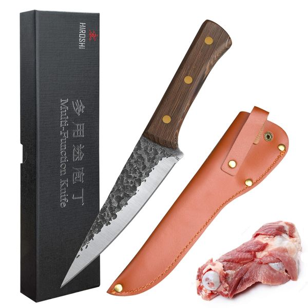 HIROSHI Hand Forged High Carbon Stainless Steel Boning Knife, Cooking Knife, Boning Knife, Peeling Meat from Boning, Sharp, Outdoor Knife, Camping, Hunting Disassembly, Storage Bag Included (Small)