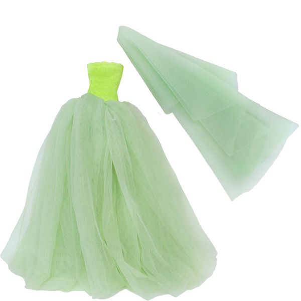 BJDBUS for 11.5 Inch Girl Doll Clothes, Green Trailing Wedding Dress with Veil Dinner Party Gown