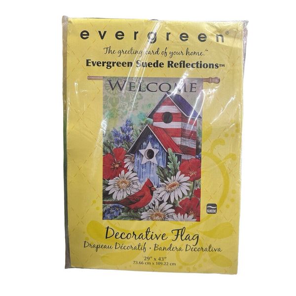 Evergreen Suede Reflections Patriotic Birdhouse Decorative Garden Flag NEW!