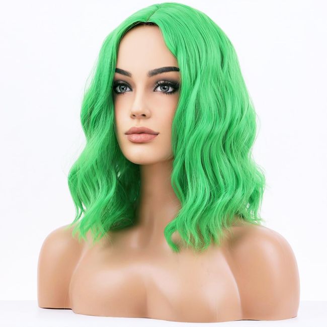 BERON Green Womens Wigs Short Curly Bob Wig Light Color Wavy Hair Wigs for Girls Middle Part Women's Synthetic Wigs Cosplay or Daily Used