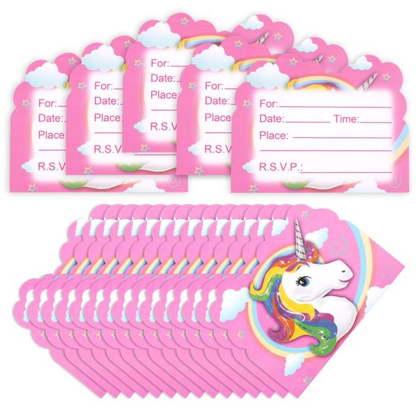 OFFCUP Kids Party Invitations, 20pcs Birthday Party Invitations, Party Invitations Invites Party Invitations Cards Birthday Cards for Children Boys Girls Birthday Party Celebrations (Unicorn)