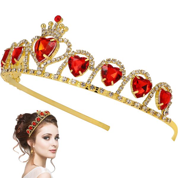 Beaupretty Queen Tiaras and Crown for Women Red Heart Tiara Rhinestone Bridal Headpiece Jewelry Headband Costume