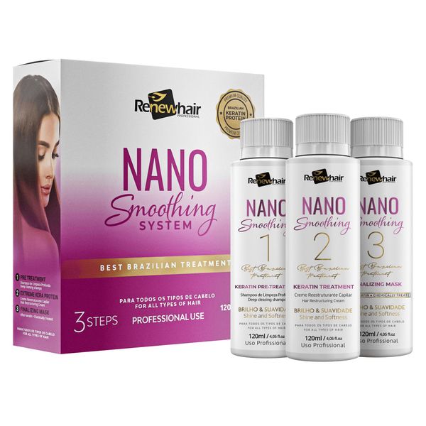 NANO Smoothing System120ml 3x Set Hair Straightening Brazilian Treatment Hair Straightening ,Smooths, Strengthens, Softens Formaldhendy Free Keratin Smooth Renew