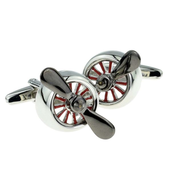 Three Colour Silver Black and Red Gold Aircraft Propeller Radial Engine Cufflinks
