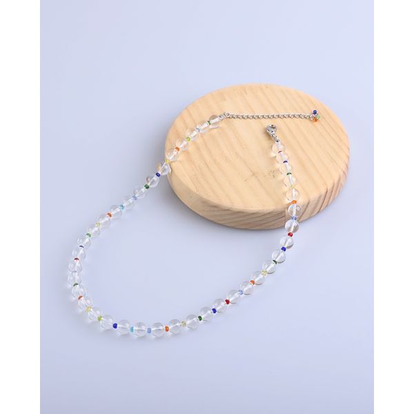 White Crystal Color Bead Choker Necklace