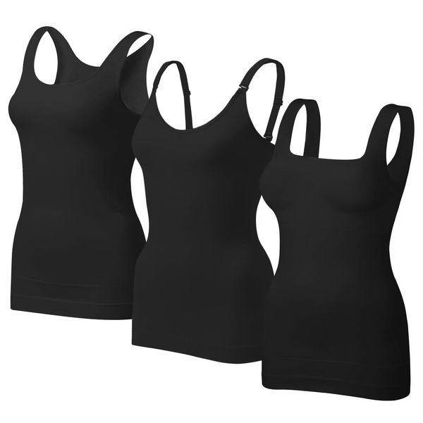 EUYZOU Womens 3PCS Tummy Control Shapewear Tank Tops - Seamless Compression Camisole Slimming Body Shaper Tank Tops - Black L