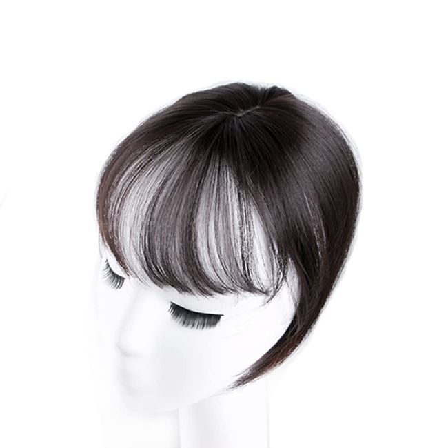 Mini Fringe Hairpiece Straight Clip in Forehead Topper with Wispy Bangs Extension Black Brown