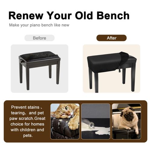 Explore Land Waterproof Piano Bench Cover - Stretchy Leatherette Dust Slipcover for Piano Stool, Seat Cushion Protector(30.5" L x 14.5" W)