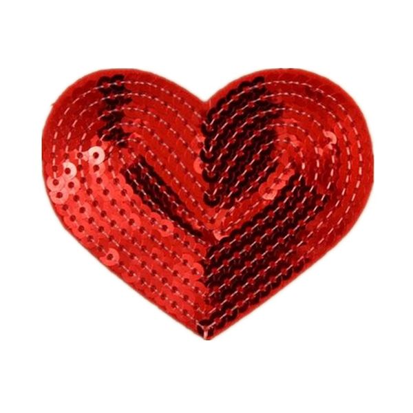 (Pack of 5) Heart Shaped Sequin Iron on Patches Embroidered Sew Appliques for DIY Outfit Pants T-Shirt (Red)