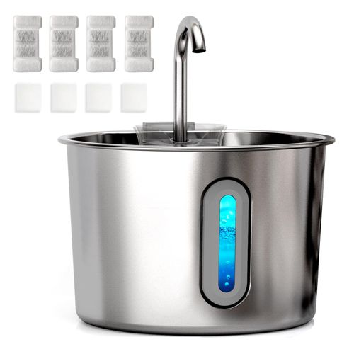 HAJXM Cat Water Fountain, 74oz/2.2L Cat Fountain for Drinking - Pet Water Fountain Stainless Steel for Cats Inside - Quiet Water Bowl Dispenser - Kitty Drinking Fountains - 4 Filters + 4 Sponges