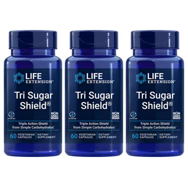 TRI SUGAR SHIELD BLOOD SUGAR GLUCOSE SUPPORT 3 BOTTLE 180 Capsule LIFE EXTENSION