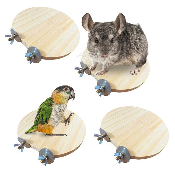 Hamiledyi 4 Pcs Natural Wood Hamster Stand Platform Rat Activity Playground Chinchilla Cage Accessories with Stainless Steel Washers for Bird, Parrot, Mouse, Gerbil and Dwarf