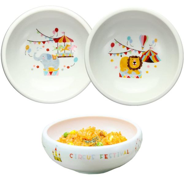 irodori Children's Tableware, Set of 2 Patterns, Animal Circus, Easy to Scoop, Diameter 5.4 inches (13.8 cm), Approx. 15.2 fl oz (450 ml), Lion & Elephant, Baby Dinnerware Set, Food Supplies, Kids, Baby Shower, Animal, Nursing, Toddler, Rehabilitation