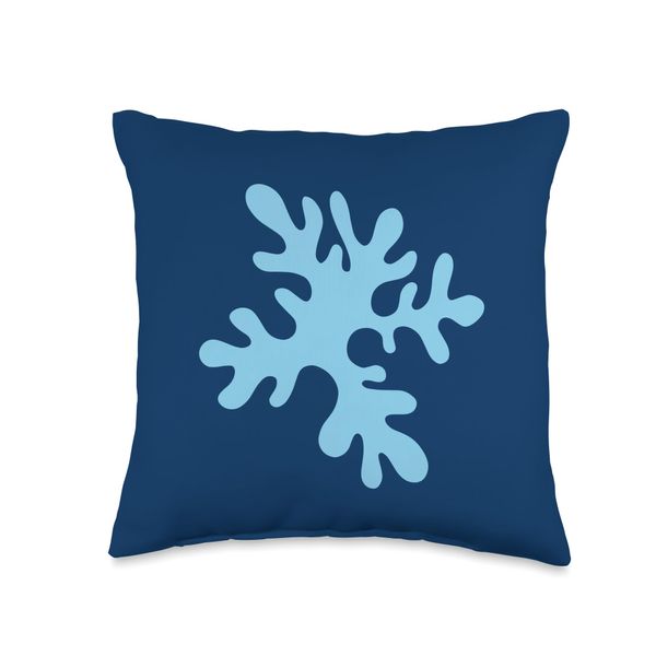 Danish Pastel Abstract Algae Modern Minimalist Blue Throw Pillow