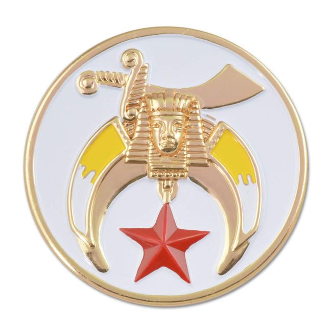 Shriner Round Masonic Auto Emblem - [White & Gold][3'' Diameter]