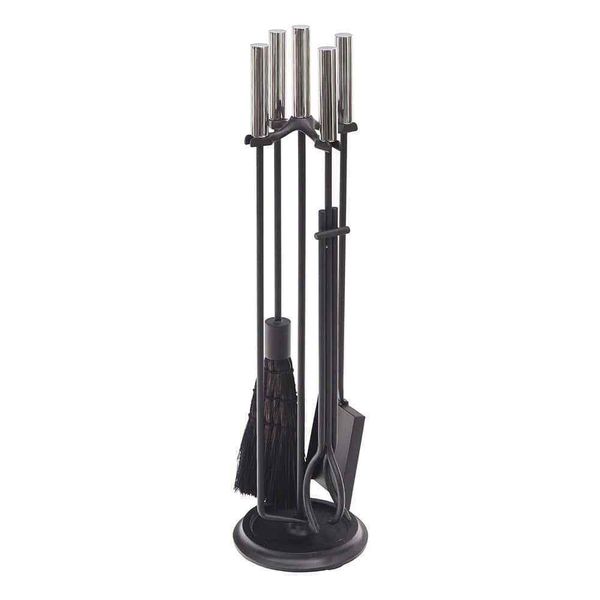 30.25"Tall 5-Piece Black and Polished Chrome Contemporary Bedford Fireplace Tool