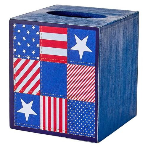 United States of Plaid American Flag Bathroom Tissue Box Holder