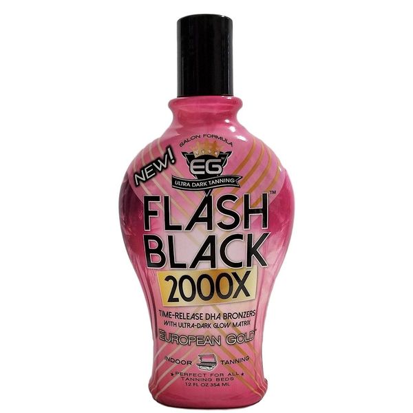 'European Gold Flash Black 2000X Indoor Tanning Lotion with Time-Release DHA Bronzers, 12 Ounce