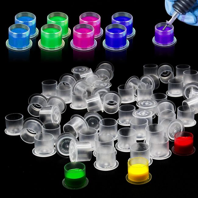 CINRA Tattoo Ink Caps, 500Pcs Tattoo Ink Cups #17 Disposable Plastic Pigment Tattoo Ink Caps Cups with Base Tattoo Permanent Makeup Container Cap Large Pigment Caps for Tattoo Ink, Tattoo Supplies