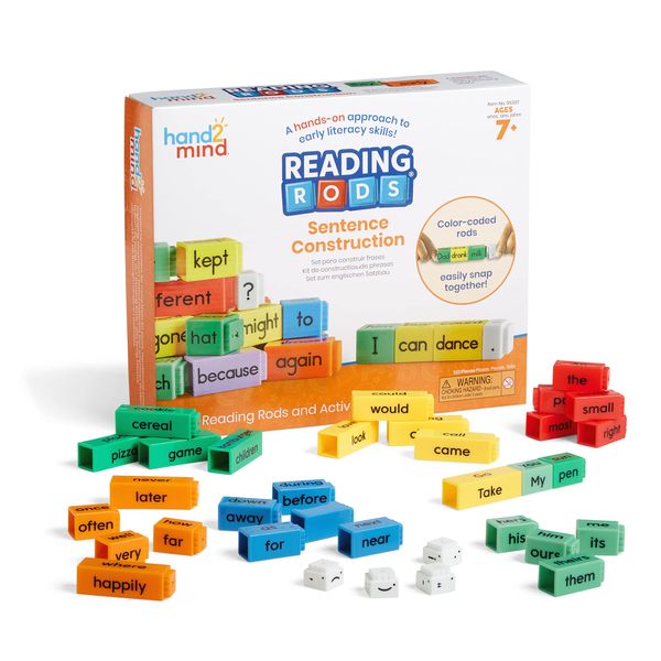 hand2mind Reading Rods Sentence Construction, Sentence Building for Kids, Parts of Speech Linking Cubes, Learn to Read Toys, Reading Tools for Kids, Science of Reading Manipulatives