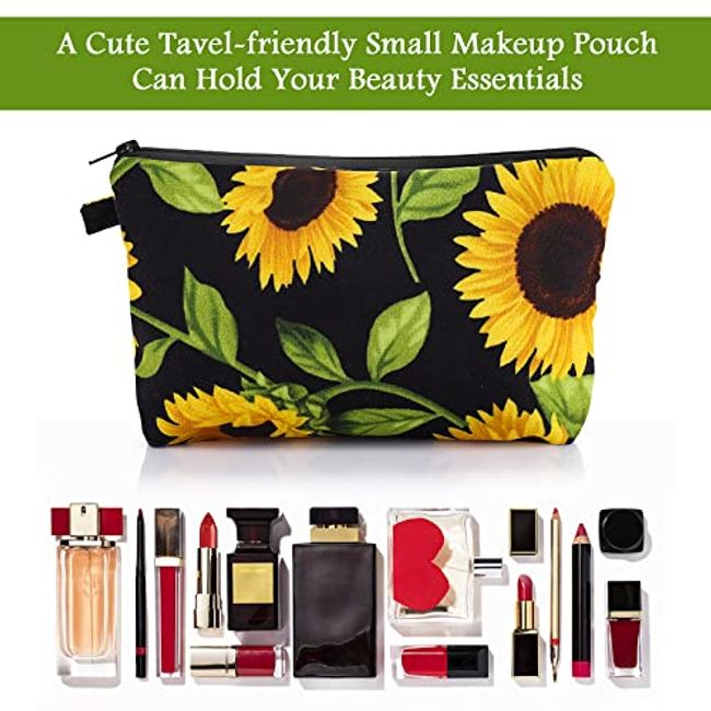 Mini Makeup Bag Yellow Sunflower Portable Toiletries Make Up Cosmetic  Beauty Case Small Storage Organizer Zipper Pouch Purse Cute Toiletry Kit,  Yellow