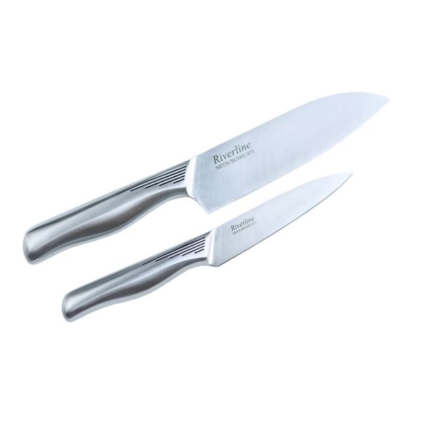 Santoku Petty Knife Set, 2-Piece Set, Long-established Knife Maker, Founded in 1887, All Stainless Steel, Streamlined Handle, Dishwasher Safe, Meat, Fish, Vegetables, Fruits, Made in Japan,