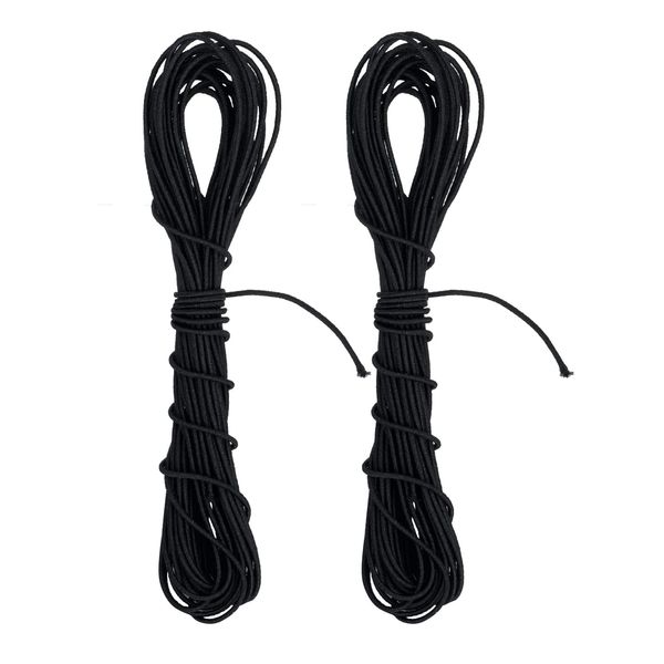 AKHTART 2Pcs Black Elastic Cord, 1mm Round Hat Elastic, 10 Meter Bungee Cord, Elastic String, Stretchy Cord for Craft/Jewellery Stringing/Masks/Party Hats/Sewing Accessories/Hairbands