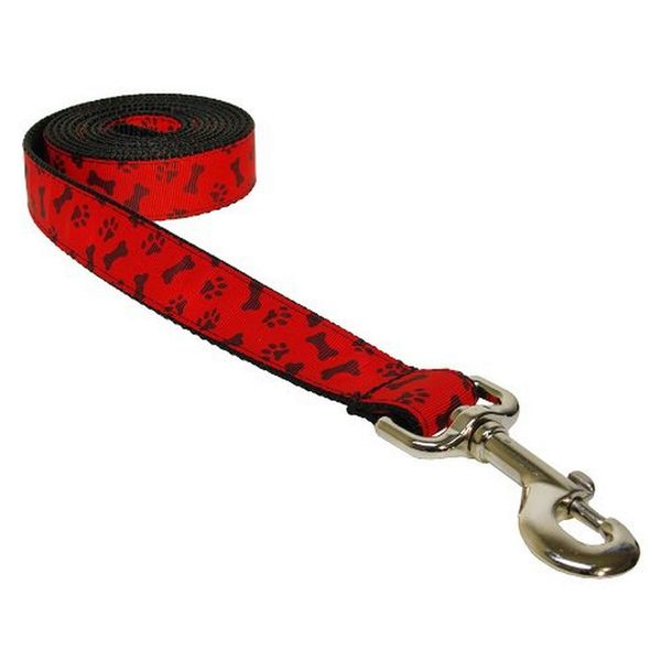 Large Paws & Bones/Poppy Dog Leash: 1" Wide, 6ft Length - Made in USA.